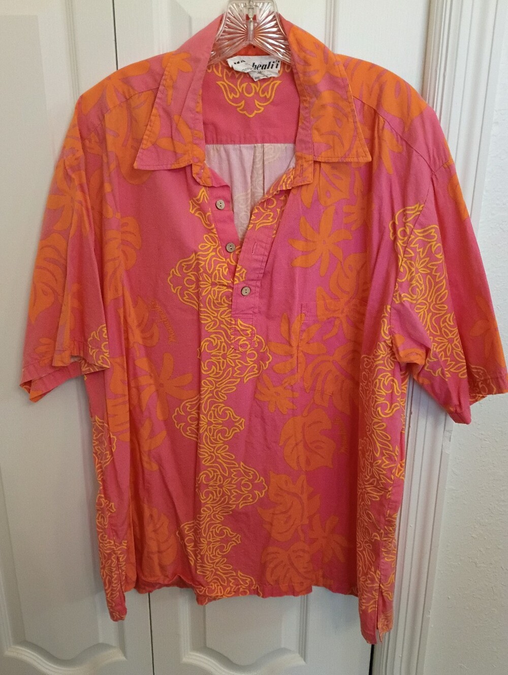 Vintage Hawaiian Men's Shirt - Pink & Orange